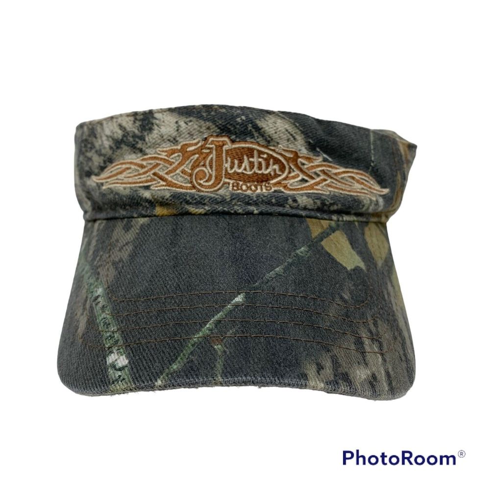 Justin Boots Camouflage Embroidered Western Farm Visor Hat Cap Adjustable - Picture 1 of 7